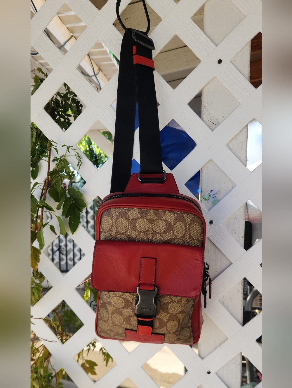 Coach Brown Signature Canvas and Red Leather Belt Bag for - Picture 2 of 10